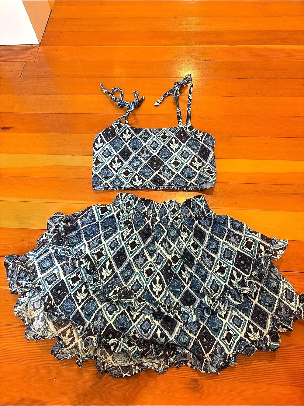 Peixoto kids Printed Two-Piece Skirt Set in Blue & White